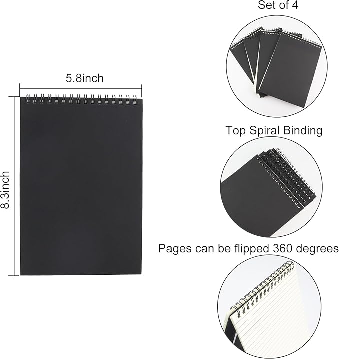 4 Pcs Top Bound Spiral Notebook, 8.3 inch x 5.8 inch, 60 Sheet, 7mm College - Image 2
