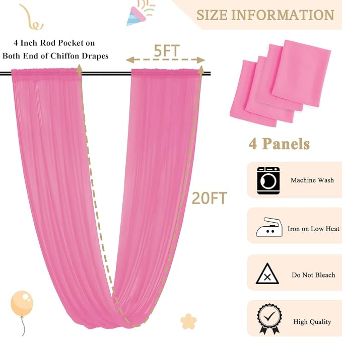 MODFUNS 4 Panels Pink Ceiling Drapes - Image 2