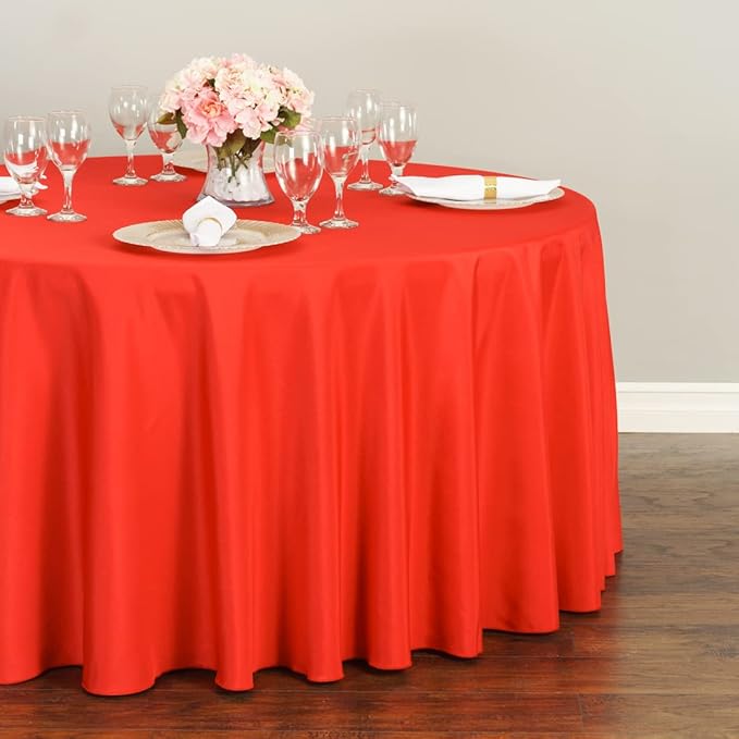 LTC LINENS 5 Pack 108 Inch Round Tablecloths Red - Image 3
