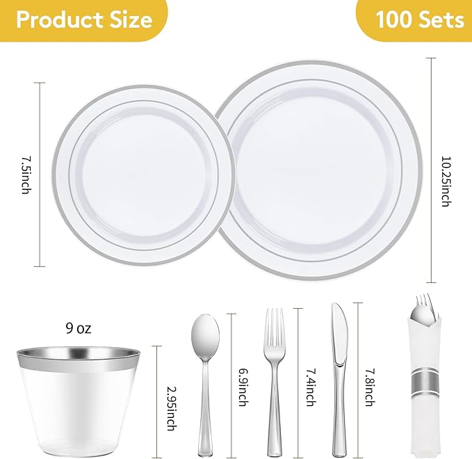Goodluck 700 Piece Silver Plastic Dinnerware Set - Image 2