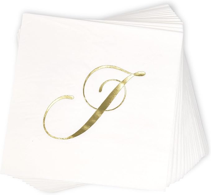Gift Boutique 100 Gold Foil Monogram J Cocktail Napkins Disposable Paper Hand - Image 2