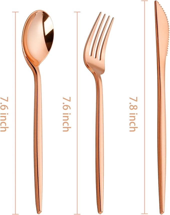 PULOTE 300PCS Rose Gold Plastic Silverware Set - Image 2