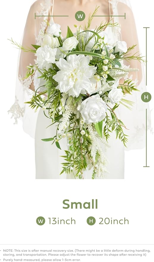 Ling's moment White Green Bridal Bouquet - Image 9