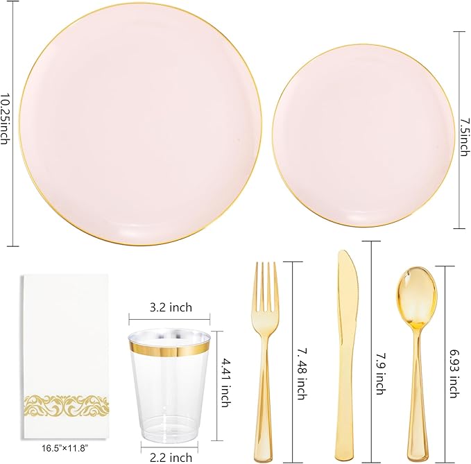 Supernal 350pcs Pink Plastic Plates, Plates Disposable Heavy Duty, 50 Dessert - Image 3