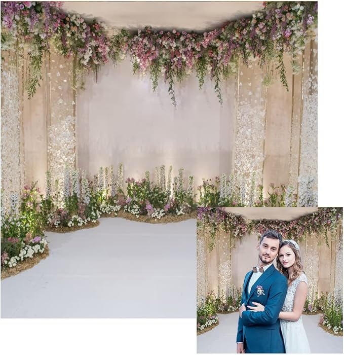 Renaiss 5x5ft Wedding Backdrop Romance Archway Flowers Blossom Sequins Curtain by Renaiss