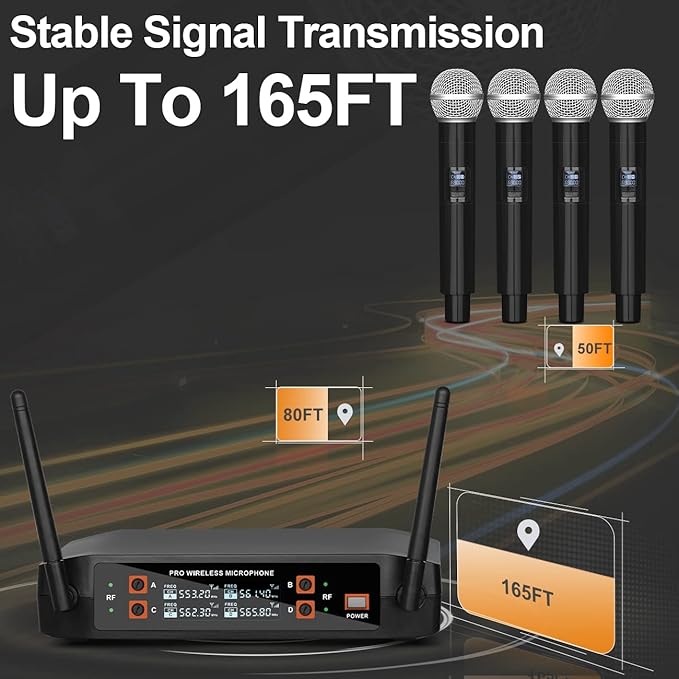 Depusheng DX4 Wireless Microphone, Professional 4 Channels Karaoke Handheld - Image 3