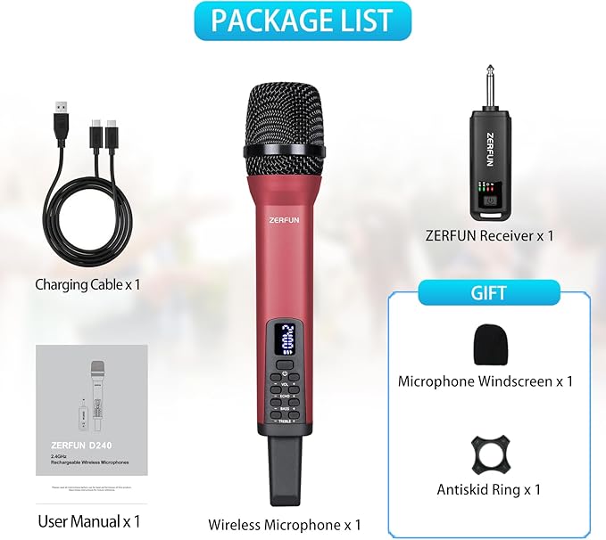 Rechargeable Wireless Microphone, Pro Handheld Cordless Mics System Dynamic - Image 7