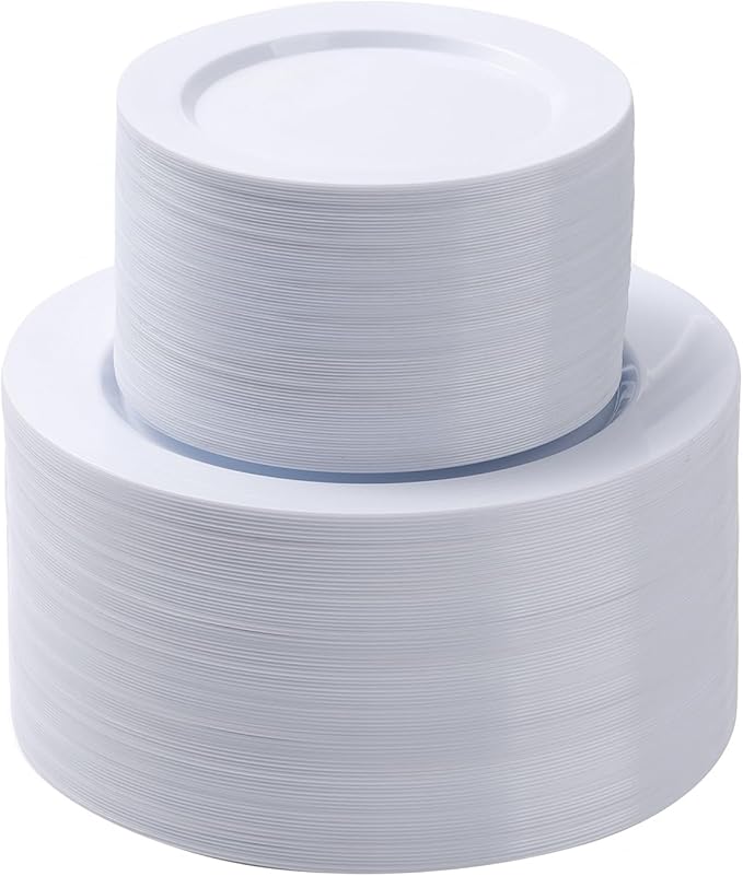 200PCS White Plastic Plates Set, 100 10.25 inch Dinner Plate and 100 7.5 inch by BESTSTAR