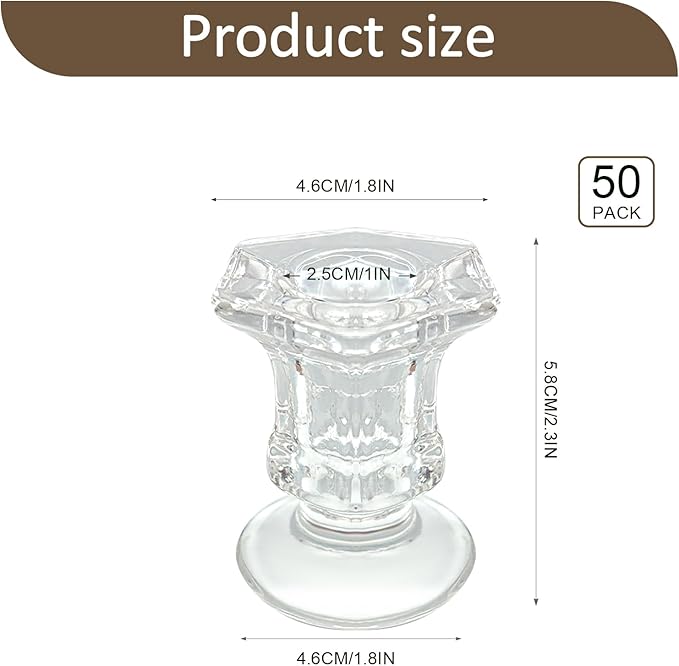 50 Pieces Glass Taper Candle Holders Bulk Clear Glass Taper Candlestick Holders - Image 2