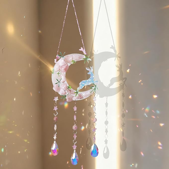 TUOKING Crystal Suncatchers for Window Green Deer Pink Dreamy Crystal Natural by TUOKING