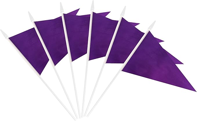 12 Pack Purple Pennant Flags Small Mini Hand Held Solid Color Pennant On Sticks - Image 2