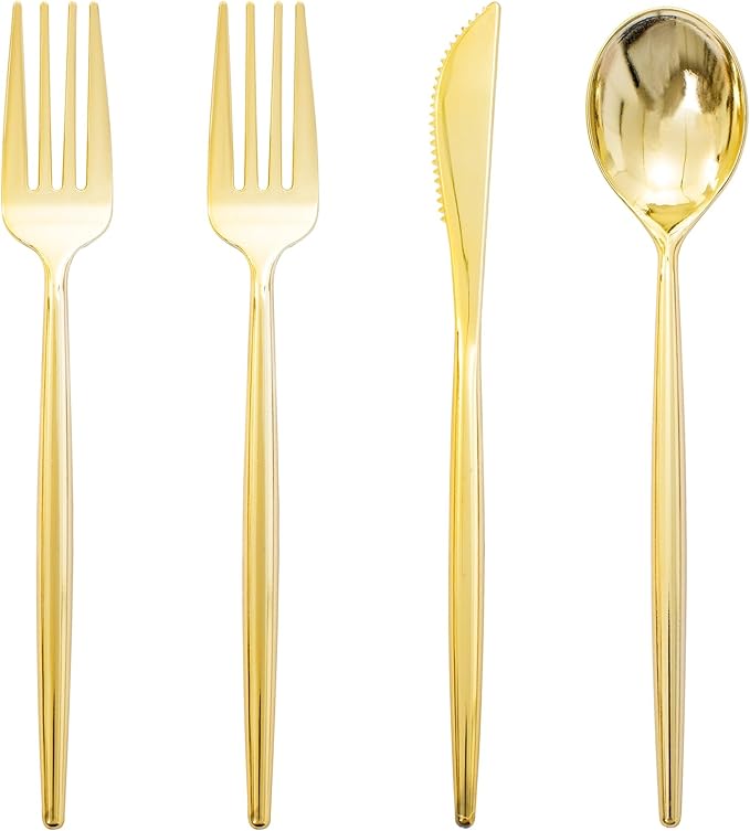 Rubtlamp 90Pcs Gold Plastic Silverware, Plastic Cutlery Include 30 Plastic by Rubtlamp