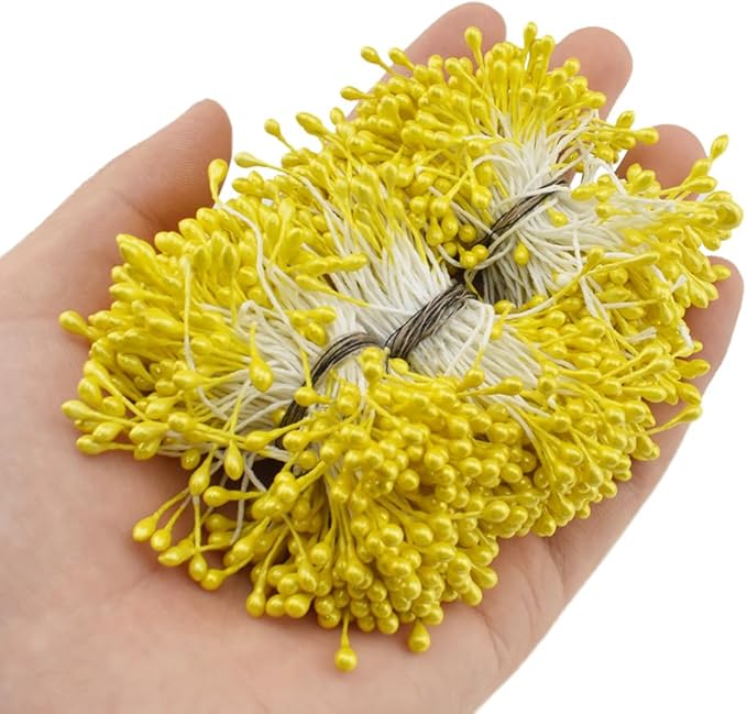 HAHIYO 700Pcs 3mm Yellow Pearl Straight-head Artificial Floral Pistil by HAHIYO