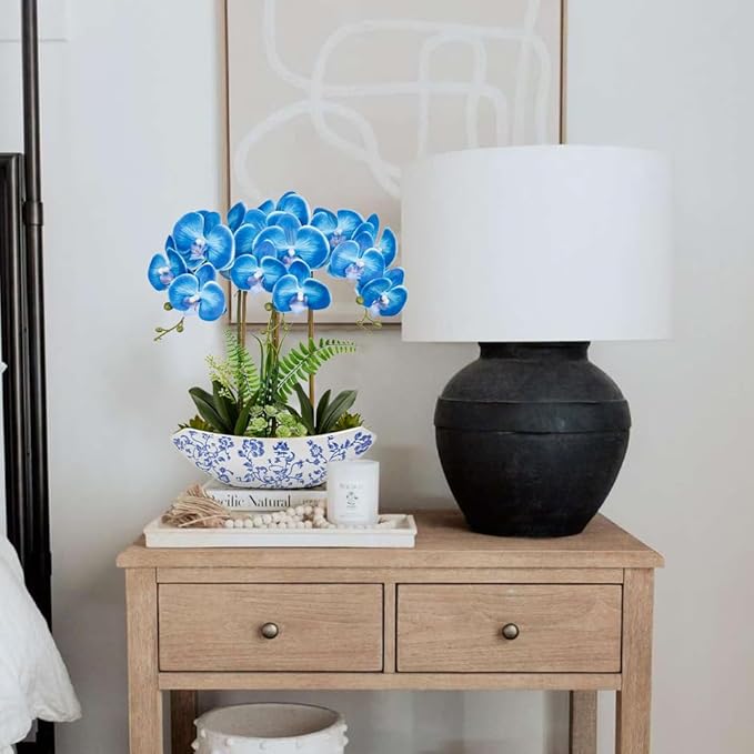 Briful Blue Orchid Artificial Flowers 18in Fake Orchid Silk Flowers - Image 5