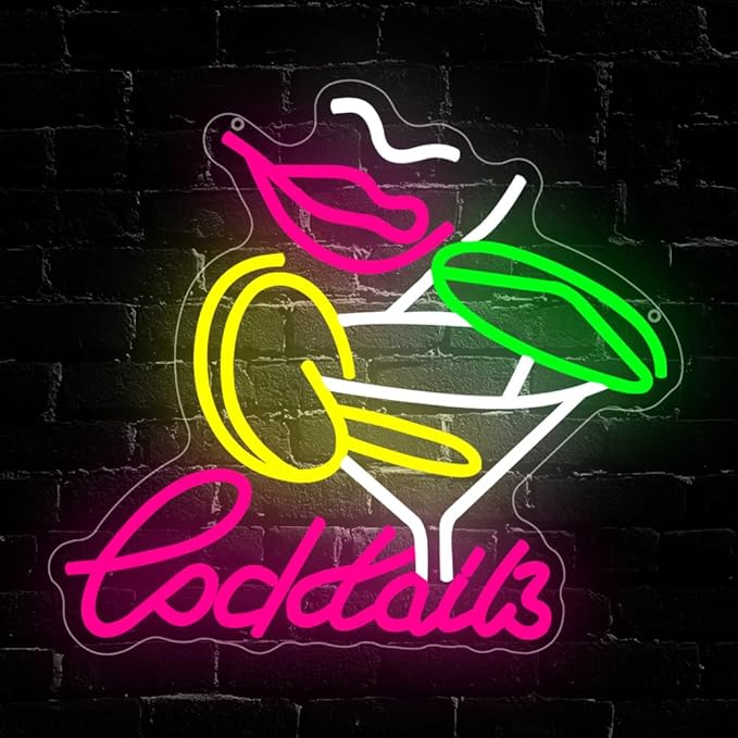 Cocktails Neon Sign, Cocktail Bar LED Neon Light by Unknown