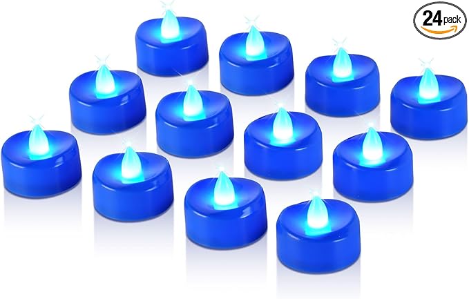 Raycare Blue LED Tea Lights Battery Operated, 200+Hour Flickering Votive Candles by Raycare