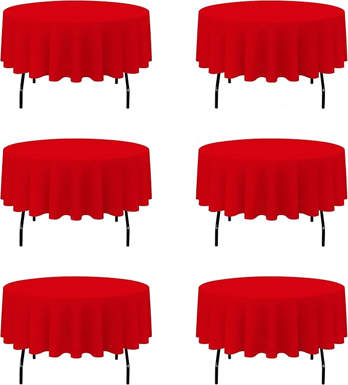 BRILLMAX 6 Pack Red Round Tablecloths 90 Inch by BRILLMAX