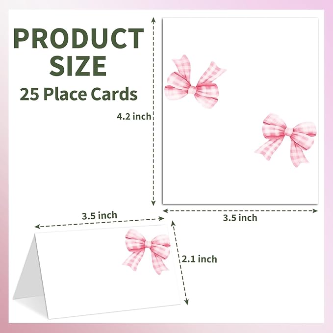 25 Bow Place Cards for Table Seating, Watercolor Wedding Name Place Card - Image 2