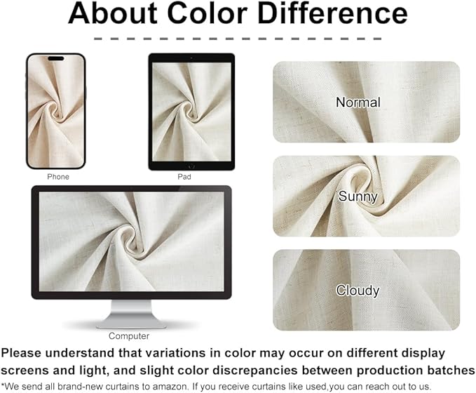 Vision Home Natural Pinch Pleated Semi Sheer Curtains Textured Linen Blended - Image 4