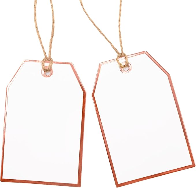100Pcs Blank Gift Tags with String Attached Foil Rose Gold Frame Large White by ASYEHJNR