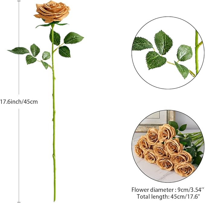 Artificial Rose 10pcs Open Flower Bouquet Faux Rose Stems - Image 4