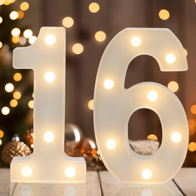 Decorative Led Light Up Numbers, 16th Birthday Decorations, Warm White Led by Weareyourgoodpartners