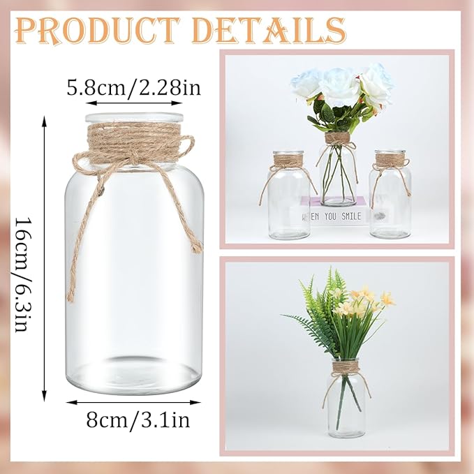 Vintage Glass Flower Vase，24 Pack Farmhouse Transparent White Glass Centerpiece - Image 3