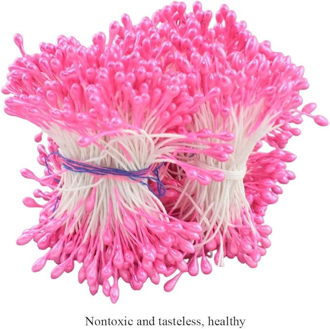 HAHIYO 700Pcs 3mm Dark Pink Pearl Double Head Flower Stamen Pistil - Image 4