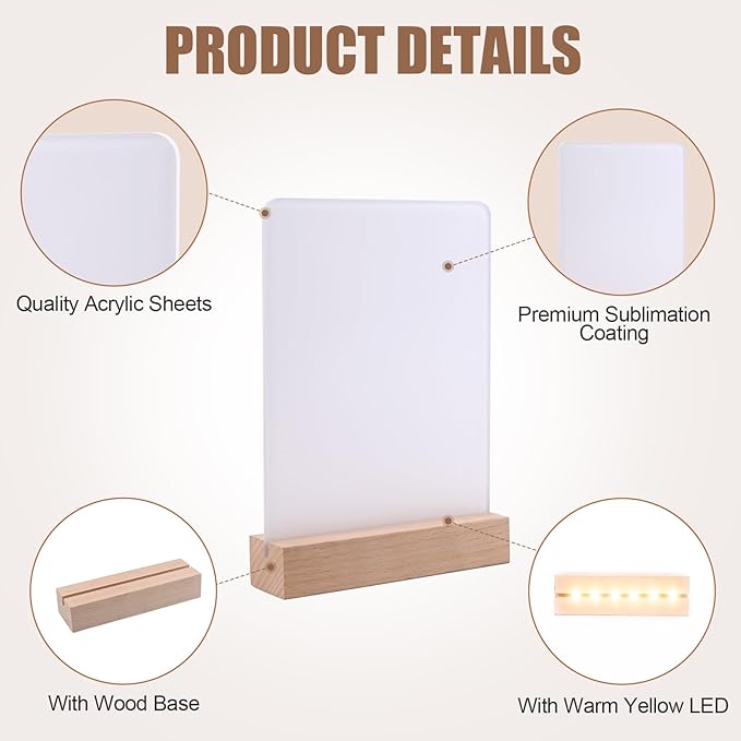 6" x 8"- 6 pcs Acrylic 4 pcs Frame Sublimation LED Acrylic Photo Frames Night - Image 6