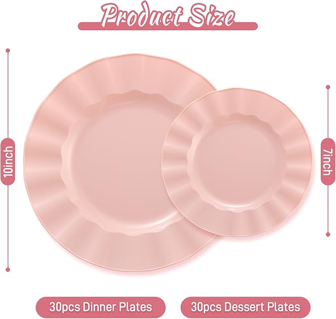 60Pcs Premium Pink Plastic Plates, Fancy Nice Disposable Plate, Elegant Wedding - Image 2