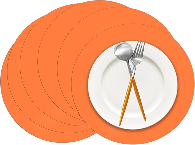 50 Pieces Orange Paper Place Mats Fall Pumpkin Spice Color Round Disposable by Datyiiha