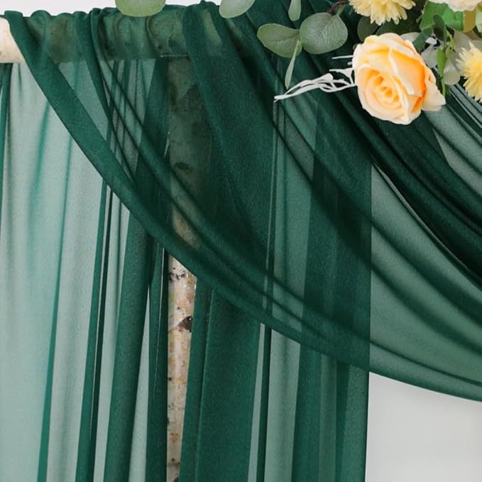 Socomi Wedding Arch Draping Fabric 29" x 20Ft 1 Panel Emerald Green Sheer - Image 3