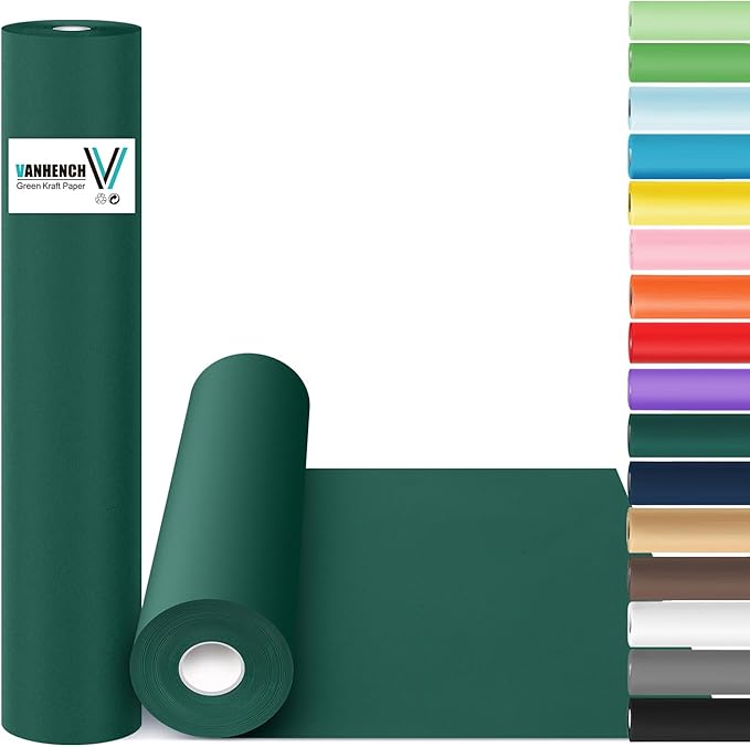 Vanhench Green Wrapping Paper 17.5" x 760", Solid Color Art Kraft Craft Paper by Vanhench