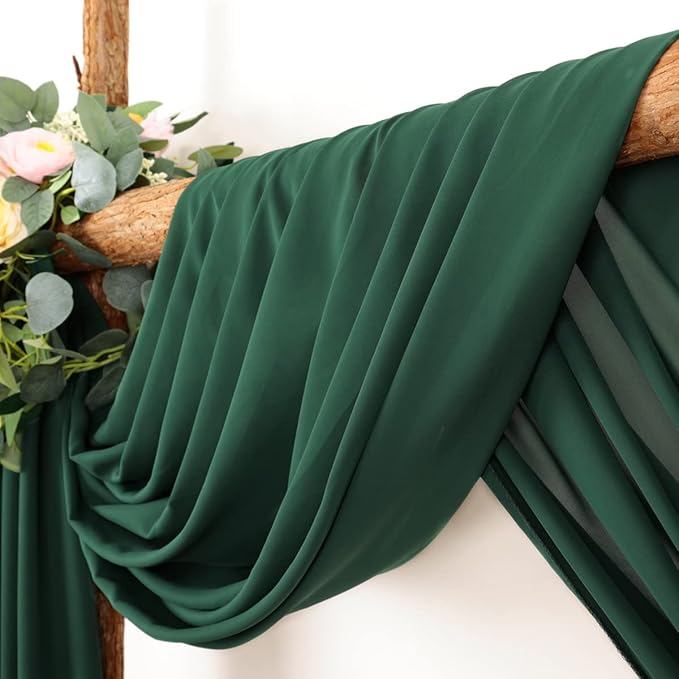 Wedding Arch Draping Fabric 2 Panels 30'' x 18FT Emerald Green Sheer Chiffon - Image 2