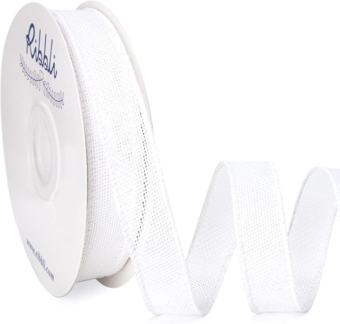 Ribbli White Burlap Wired Ribbon, 1” Inch x Continuous 20 Yard, Big Bows by Ribbli