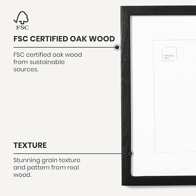 Opposite Wall - 12x16 in - Black Solid Oak Wood Picture Frame - Lightweight - Image 3