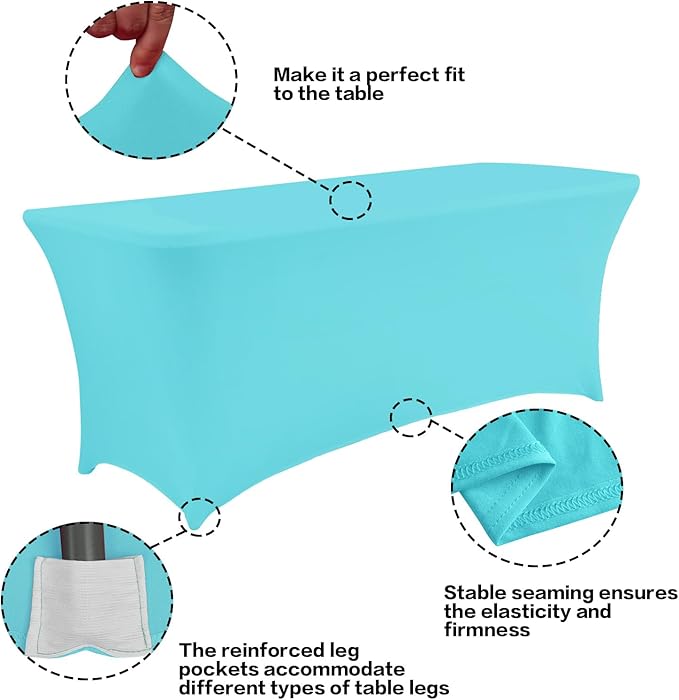 IVAPUPU 2 Pack 6FT Table Cloth for Rectangular Fitted Events Stretch Blue Mist - Image 2