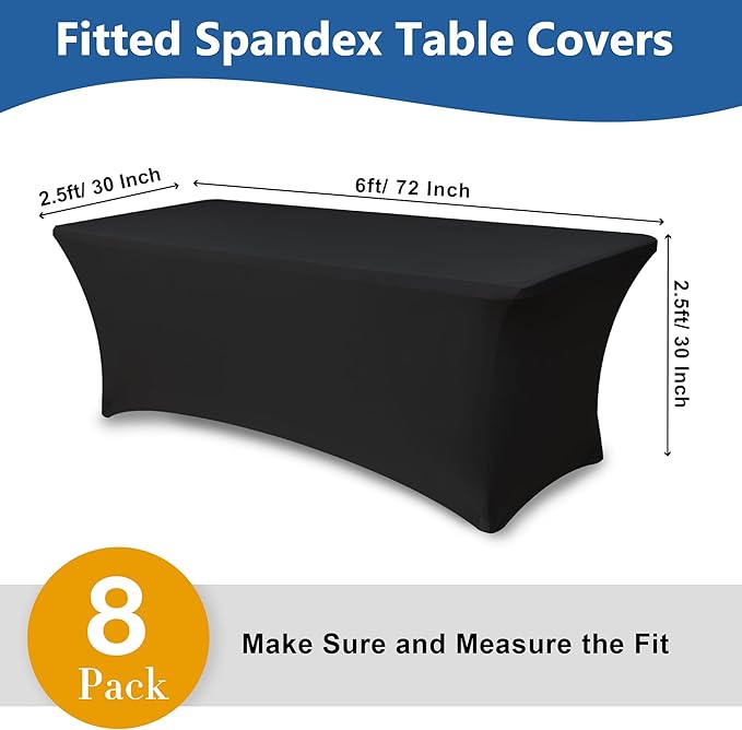 Table Cloths for 6 Foot Rectangle Tables-8 Pack Black Fitted Stretch Table - Image 4