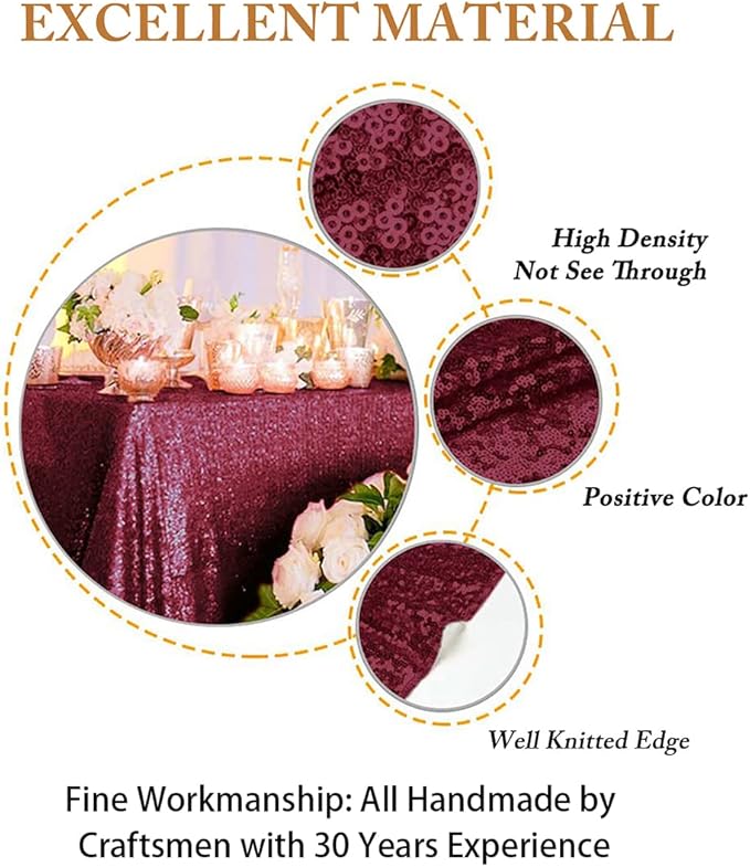 ShinyBeauty Sequin Tablecloth Burgundy 72x72-Inch Square Tablecloth Sequin - Image 3