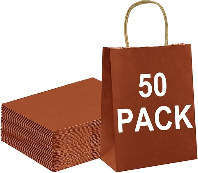 BAG BOX 50 Pack Small 5.9x3.1x8.25 Inch Red Kraft Paper Gift Bags by BAGBOX