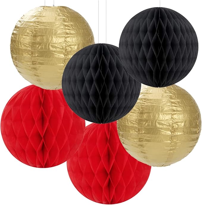 Red-Black Gold Party Decorations Streamers Lanterns - Image 5
