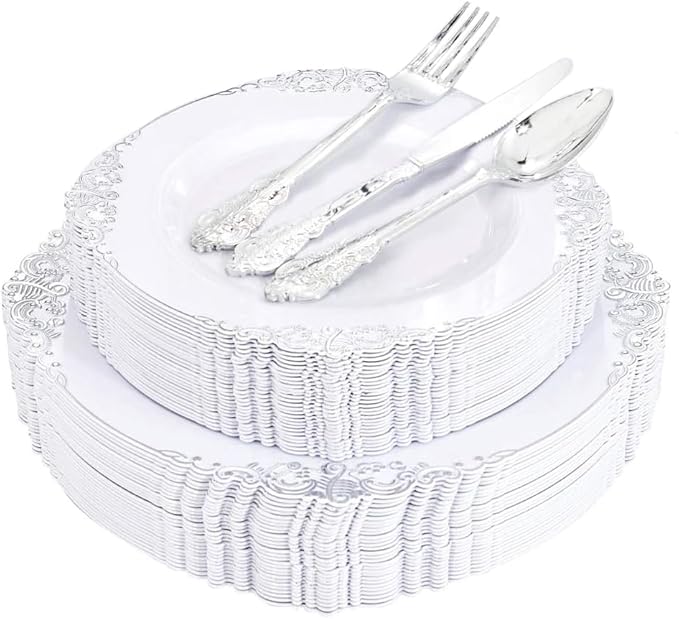 Liacere 150PCS Silver Plastic Plates by Liacere