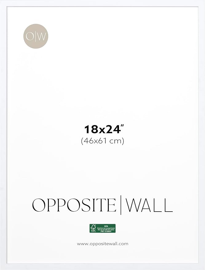 Opposite Wall - 18x24 in - White Solid Wood Picture Frame - Lightweight by OppositeWall