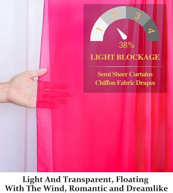 DUOBAO Fuchsia Wedding Backdrop Curtains 2-Pack 96 Inch Long Chiffon Curtain - Image 3