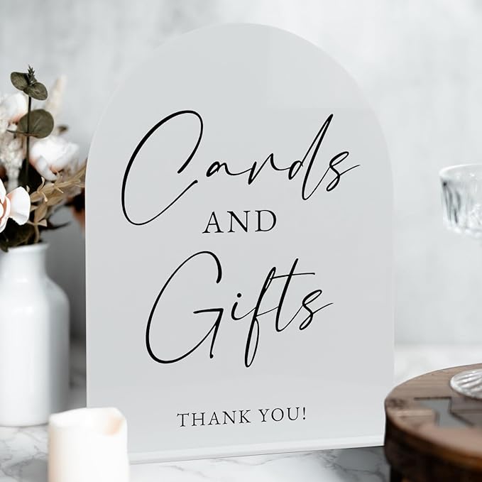 White Arch Acrylic Wedding Sign- 8"x10" Cards and Gifts Sign and Base, 1/8" - Image 4