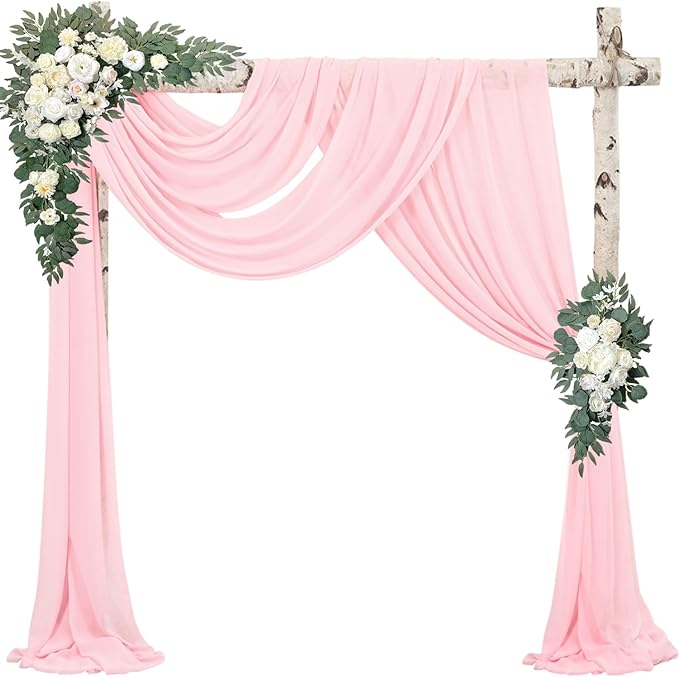 4 Panels Wedding Arch Draping Fabric 20Ft Length x 28" Width Light Pink Arch by Sunnyline
