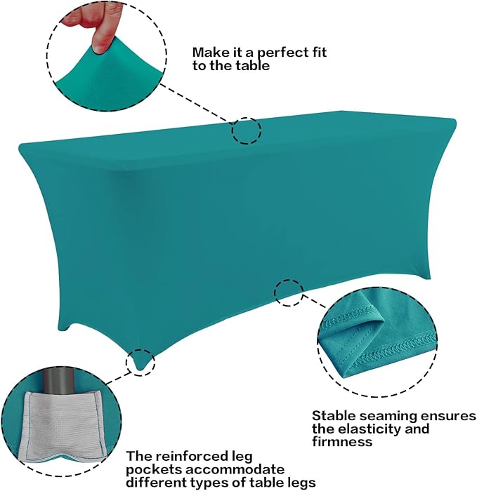 IVAPUPU 2 Pack 6FT Table Cloth for Rectangular Fitted Events Stretch Lake Blue - Image 2