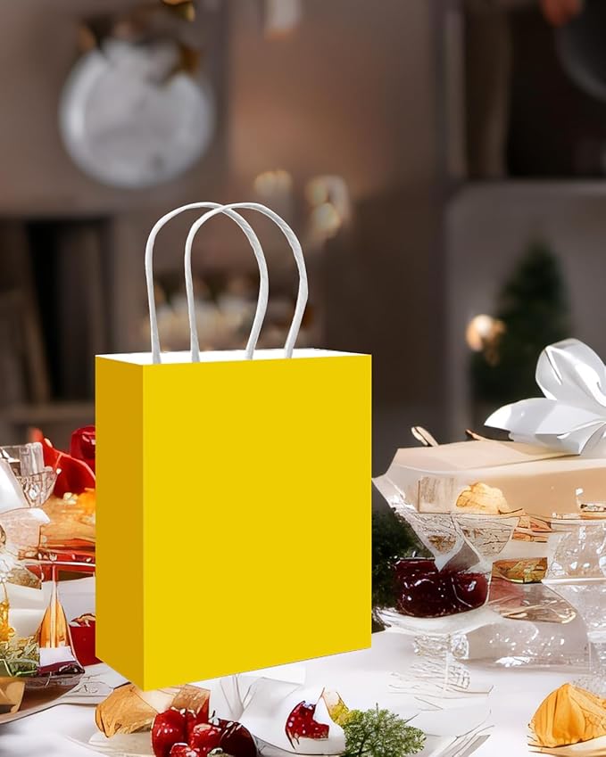 qiqee 50-Packs Gift Bag with Handles Bulk Bright Yellow Paper Bags Multiple Uses - Image 5