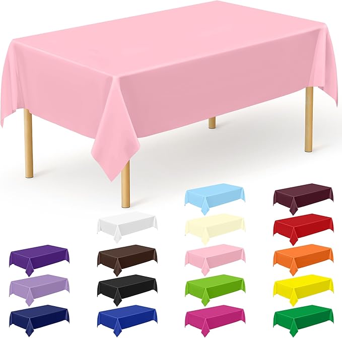 QZYL 12 PCS Pink Table Cloth Rectangle, Plastic Disposable Tablecloths by QZYL