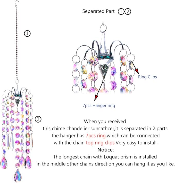 H&D HYALINE & DORA Chandelier Wind Chimes AB Coating Crystal Prisms Hanging - Image 5